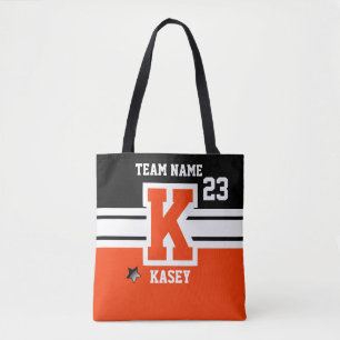 Sinaasappel en zwarte All Varsity Sport Letters Draagtas