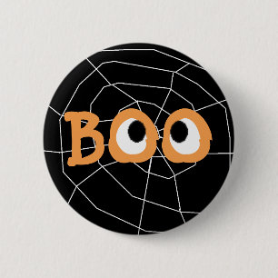 Sinaasappel en zwarte Halloween Boo Eyeball Button