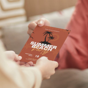 Sinaasappel en Zwarte Illustratie Zomerstrandparti Kaart