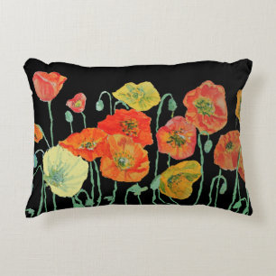 Sinaasappel en zwarte papaver accent kussen