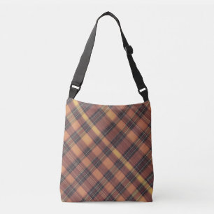 Sinaasappel en zwarte tartan, een warm en trendy m crossbody tas