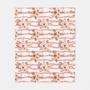  Sinaasappel Floral Stripes Patroon Fleece Deken