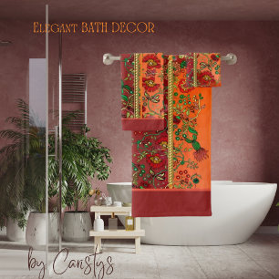 Sinaasappel Florals Oriental Red Rust Bad Handdoek