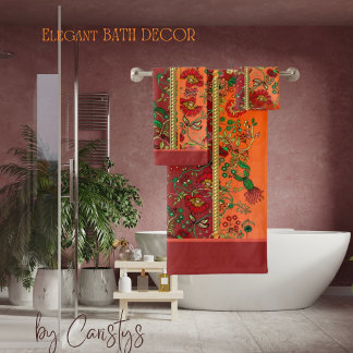 Sinaasappel Florals Oriental Red Rust Bad Handdoek