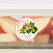 Sinaasappel fruitconserven labels (Aangebracht)