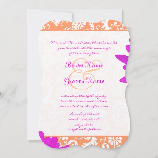 Sinaasappel & Fuchsia Gerber Daisy Wedding Invitat Kaart (Voorkant)