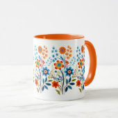 Sinaasappel Geel Blauw Groen Retro  Bloemen Mok (Voorkant rechts)