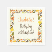  sinaasappel geel bloemgrens verjaardagsfeestje servet (Voorkant)