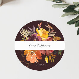 Sinaasappel & Geel Goud Bloemen 2V2 Dank u Bourgon Ronde Sticker