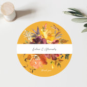 Sinaasappel & Geel Goud Bloemen 2V2 Dank u -Goud Ronde Sticker