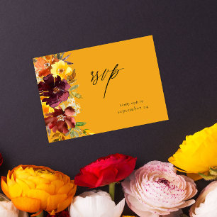 Sinaasappel & Geel Gouden Bloemen met Maaltijd RSV RSVP Kaartje