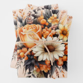 Sinaasappel Geel Grijs Bloemboeket Inpakpapier Vel (In situ)