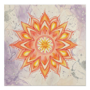 Sinaasappel & Geel Mandala-ontwerp Perfect Poster