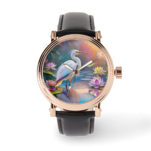 Sinaasappel Gekochte Witte Heron Fantasy Vogel Horloge