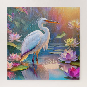 Sinaasappel Gekochte Witte Heron Fantasy Vogel Legpuzzel