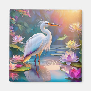 Sinaasappel Gekochte Witte Heron Fantasy Vogel Magneet