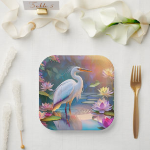 Sinaasappel Gekochte Witte Heron Fantasy Vogel Papieren Bordje
