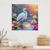 Sinaasappel Gekochte Witte Heron Fantasy Vogel Poster (Keuken)