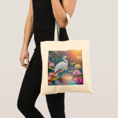 Sinaasappel Gekochte Witte Heron Fantasy Vogel Tote Bag (Voorkant (product))