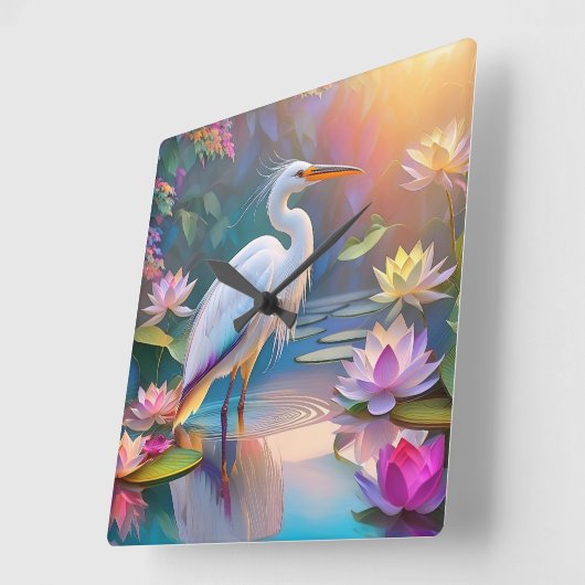 Sinaasappel Gekochte Witte Heron Fantasy Vogel Vierkante Klok (Hoek)