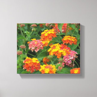 Sinaasappel & gele bloemen uitgerekt canvas print