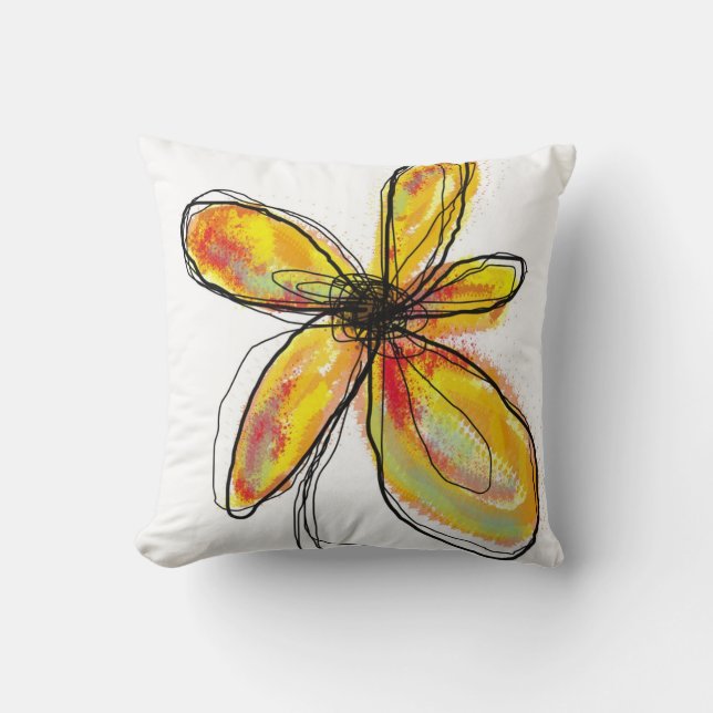 Sinaasappel - Gele Floral Pillow Kussen (Voorkant)