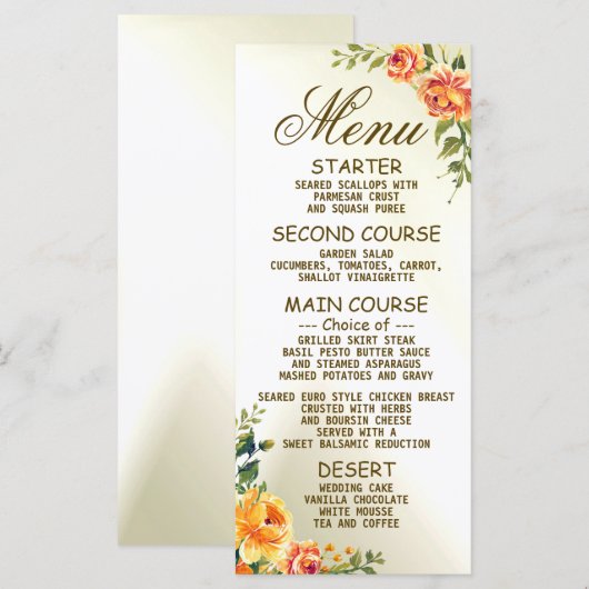 Sinaasappel Gele Rode Floral Greenery Menu (Voorkant / Achterkant)