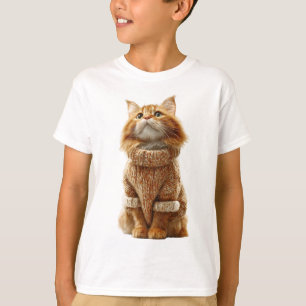 Sinaasappel Gember Pluizige Kat in Gebreide Trui K T-shirt