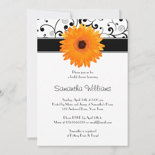 Sinaasappel Gerbera Daisy Black Scroll Vrijgezelle Kaart (Voorkant)