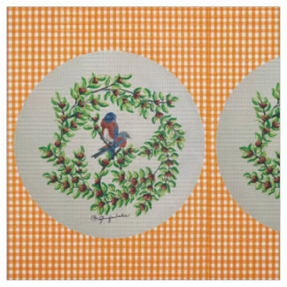 Sinaasappel geruite Westerne Bluebird Fabric Stof
