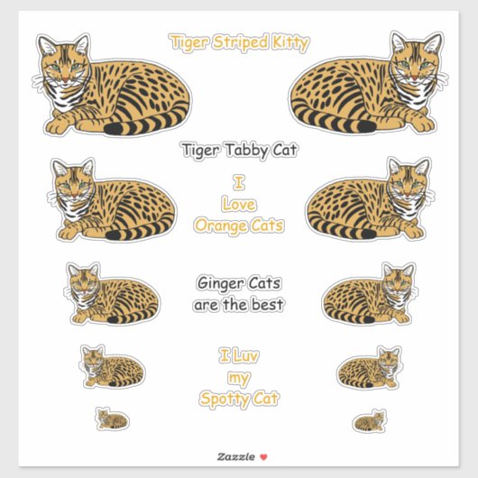 Sinaasappel Gestreepte Tabby Cats LG Sticker Set (Vel)