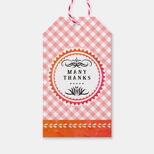 Sinaasappel Gingham Gift Label Cadeaulabel (Voorkant)