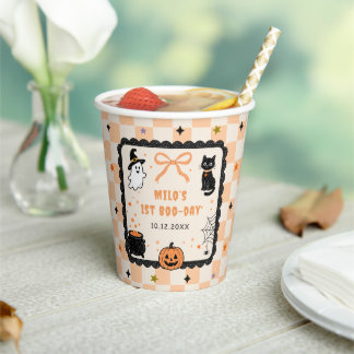 Sinaasappel Gingham Halloween Verjaardagsfeest Papieren Bekers