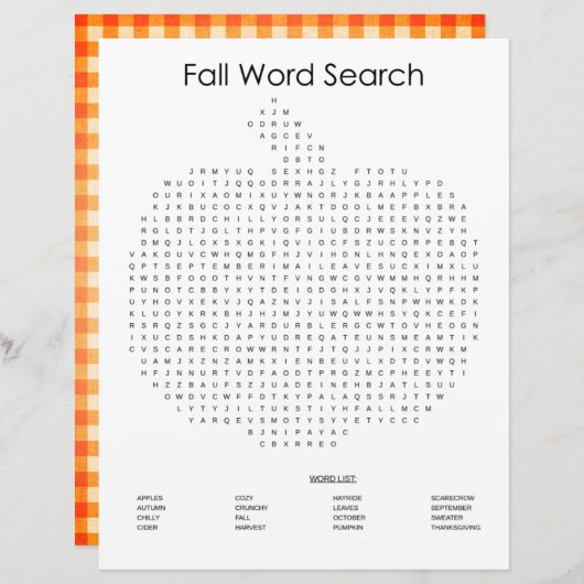 Sinaasappel Gingham Pumpkin Herfst Word Search (Voorkant / Achterkant)