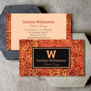 Sinaasappel gouden blad patroon monogram modern visitekaartje