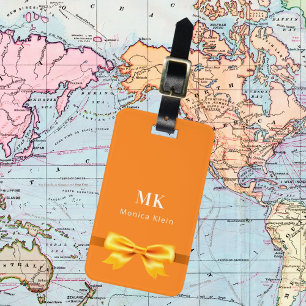 Sinaasappel gouden boog monogram initialen elegant bagagelabel