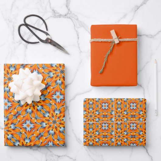 Sinaasappel, goudsbloem, zilver & platina burst inpakpapier vel (Voorkant)
