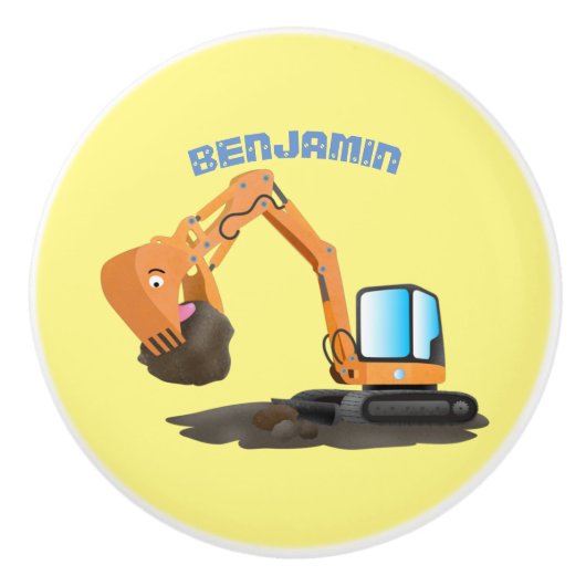 Sinaasappel graafmachine cartoon keramische knop (Voorkant)