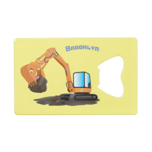 Sinaasappel graafmachine cartoon kredietkaart flessenopener