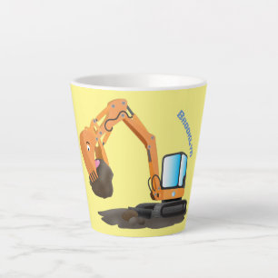 Sinaasappel graafmachine cartoon latte mok