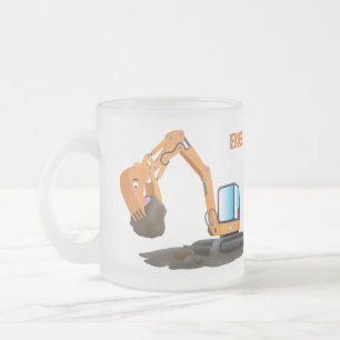 Sinaasappel graafmachine cartoon matglas koffiemok
