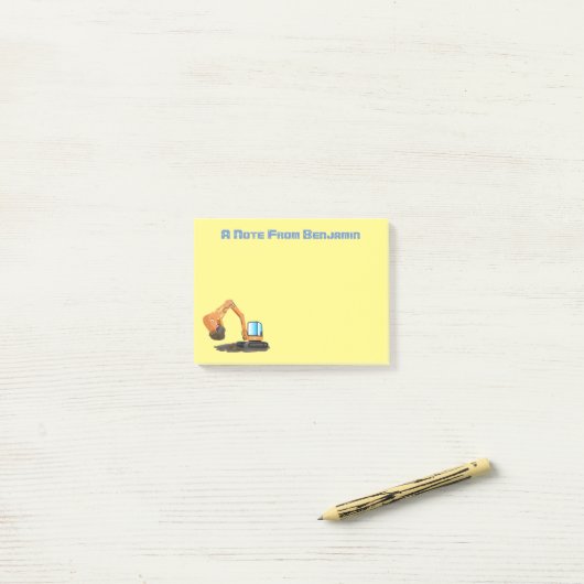 Sinaasappel graafmachine cartoon post-it® notes (Op bureau)