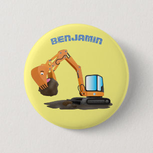 Sinaasappel graafmachine cartoon ronde button 5,7 cm