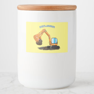 Sinaasappel graafmachine cartoon voedselcontainer etiket
