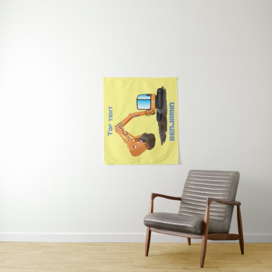 Sinaasappel graafmachine cartoon wandkleed (In situ)