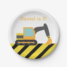 Sinaasappel graafmachine constructie jongens verja papieren bordje