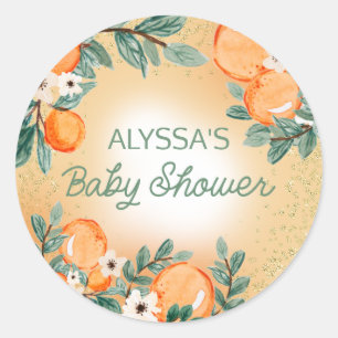 Sinaasappel Green Boy Girl Citrus Baby shower Ronde Sticker