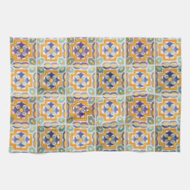 Sinaasappel-groen-blauw Tegel keukenhanddoeken