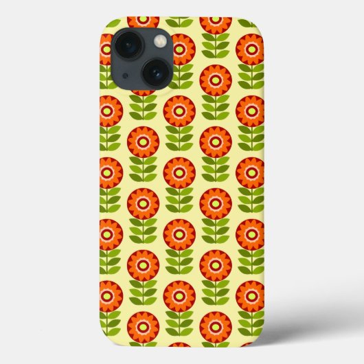 Sinaasappel, groen en geel retro bloempatroon Case-Mate iPhone case (Achterkant)