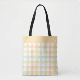 Sinaasappel Groen Geel Blauw Pastel Modern Gingham Draagtas
